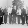 The Texas Hospital Association has awarded East Texas Medical Center-Jacksonville a plaque celebrating the 75th anniversary of membership in the statewide organization. From left are: Charles Broadway, Dr. Christopher Johnson, Byron Hale, Joe Angle, Larry Durrett, ETMC CEO Elmer Ellis, Della Vallejo, ETMC Jacksonville President Steve Bowen, Harry Tilley, John Magouyrk and Dr. Michael Banks.