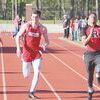 From left, Rusk's Caleb McNair, Cross Roads' Garrett Gunnells, Bullard's Bradley Beall, Rusk's Sam Thomas, Cross Roads' Cameron Marshall and Rusk's Darrian McDuff battle in the 100 meter dash. Thomas won the event in a time of 11.22 seconds.