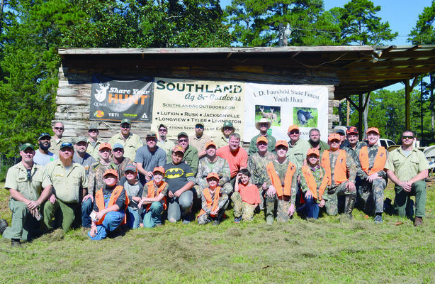 Photo provided by Becky Whisenant
Tx A&amp;M Forest Service and Tx Parks &amp; Wildlife Department teamed up Oct. 27 and 28 to sponsor the 7th annual Youth Hunt at I.D.Fairchild state forest.  Twelve hunters ages 8 to 15 from Texas and Oklahoma had the opportunity for hands-on instruction and experience.  Pictured (in no particular order) are Jeremiah Adams (10), Gavin Glover (10), Carson Wilson (15), Dante Letteri (9), Jakob Hardy (10), Caison Matney (12), Kelton Whisenhunt (14), Justice Kessel (9), Maryanna Ebert (9), Blake Casper (13), Triston Metreyeon (10) and Tristen Taylor (9).