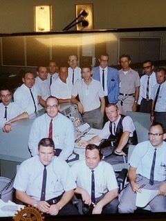 Larry Keyser, seated far right, is pictured with the NASA mission control team during an Apollo mission in the 1960’s. Keyser, who now resides in Rusk, was a guest speaker during a recent Rusk Rotary meeting.