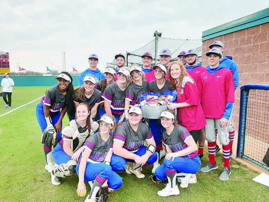 Photo by Michelle Dillon 
Bullard Lady Panthers pose with Panthers baseball team members who had delivered a bucket of goodies for the ladies prior to the game.