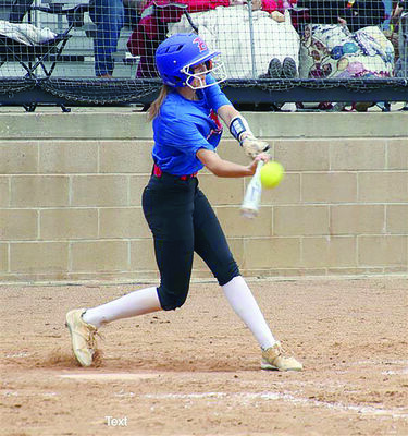 Courtesy photo
A Lady Panther team member makes contact with the ball during a recent district softball game. The Lady Panthers are undefeated in district play.