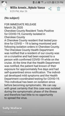 This information, which has been circulated by local Facebookers, was shared on the Cherokee County, North Carolina, Health Department's website.