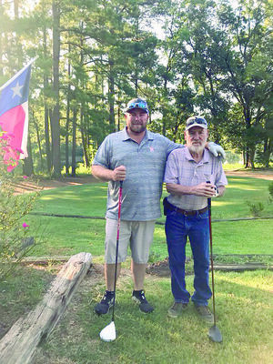 Courtesty Photo
Cord Stover, left, and Don Goff took home the title of second place Championship flight during the father son/daughter gold tournament held at Birmingham Forest Golf Course on Saturday, Aug. 4. Birmingham Forest Golf Course is a family owned, nine hole course located in Rusk.