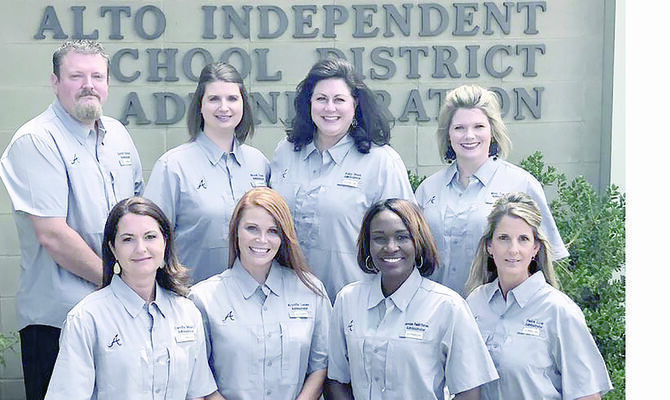 Courtesy photo
Alto Independent School District’s new administration team (back row, from left) Dimitri Starovic, Brandi Tiner, Kelly West, Misty Townsend, (front row, from left) Candis Mabry, Krystin Lucas, Shanequa Redd-Dorsey and Paula Low, are looking forward to a successful school year.