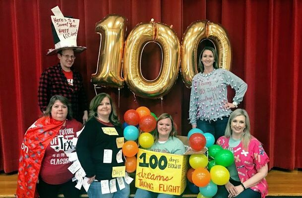 Courtesy photo
Rusk Elementary School teachers held a “Bright” fashion show during the campus’s 100 days of school celebration, held Friday, Feb. 1.