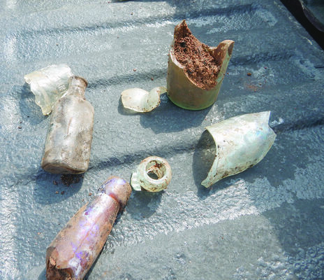 Pieces of Hutchinson bottles, beer bottles and old medicine bottles were found near the site of the old Southern Hotel.